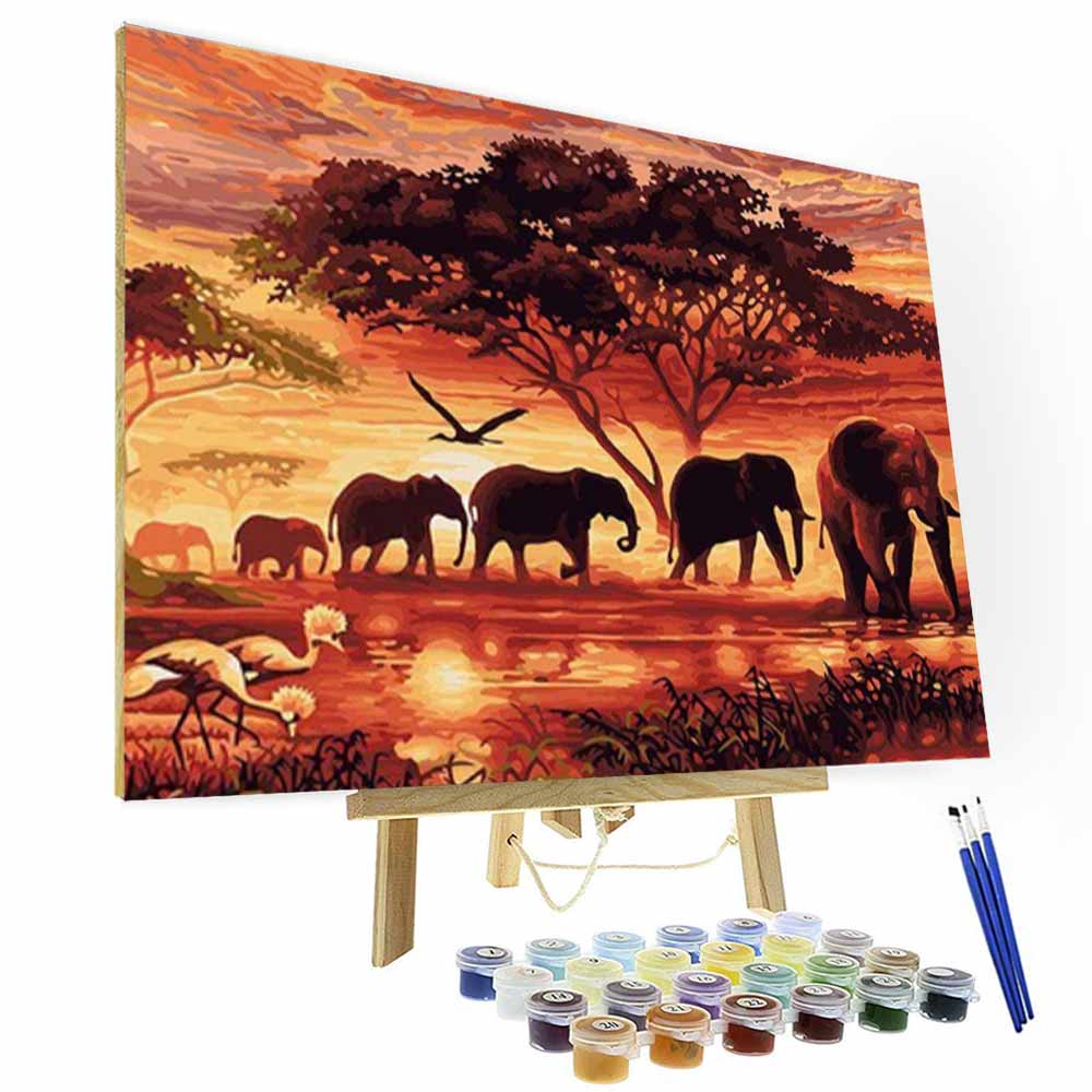 Paint by Number Kit  - Elephant Group's Way Home Deco26