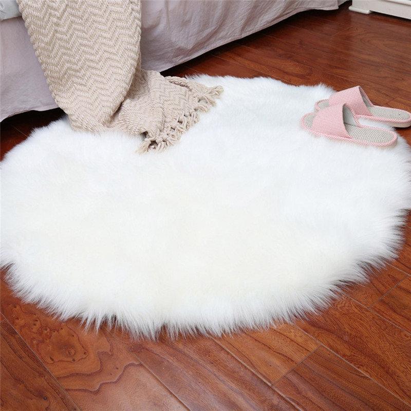Beige Plush Roung Home Carpet Living Room Bedroom Decorative Soft Long Hair Rug Foot Rug