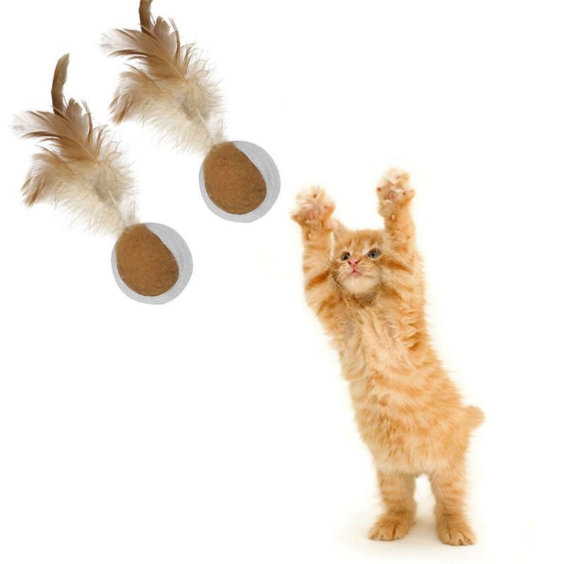 2pcs Rolling Jump Moving Ball with Feather Catch Teaser Cat Toy