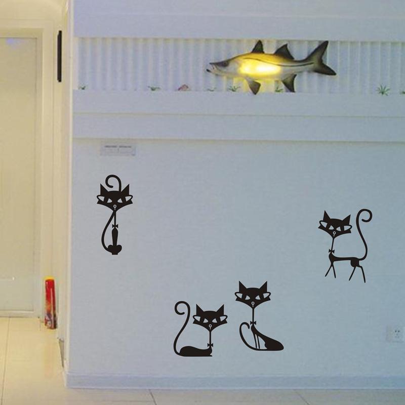 4 Stylish Cat Wall Stickers