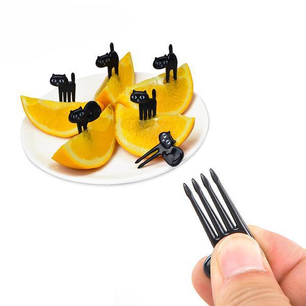 6 pcs Black Cat Design Mini Forks