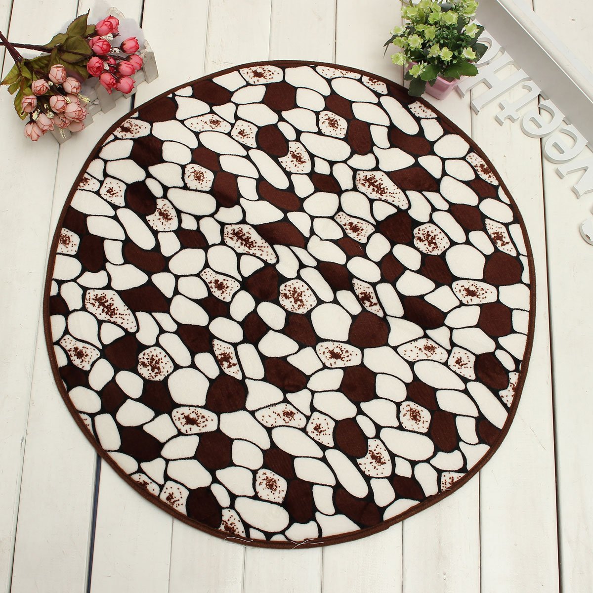 60x60cm Coral Velvet Bathroom Absorbent Carpet Anti Slip Round Mat Rug