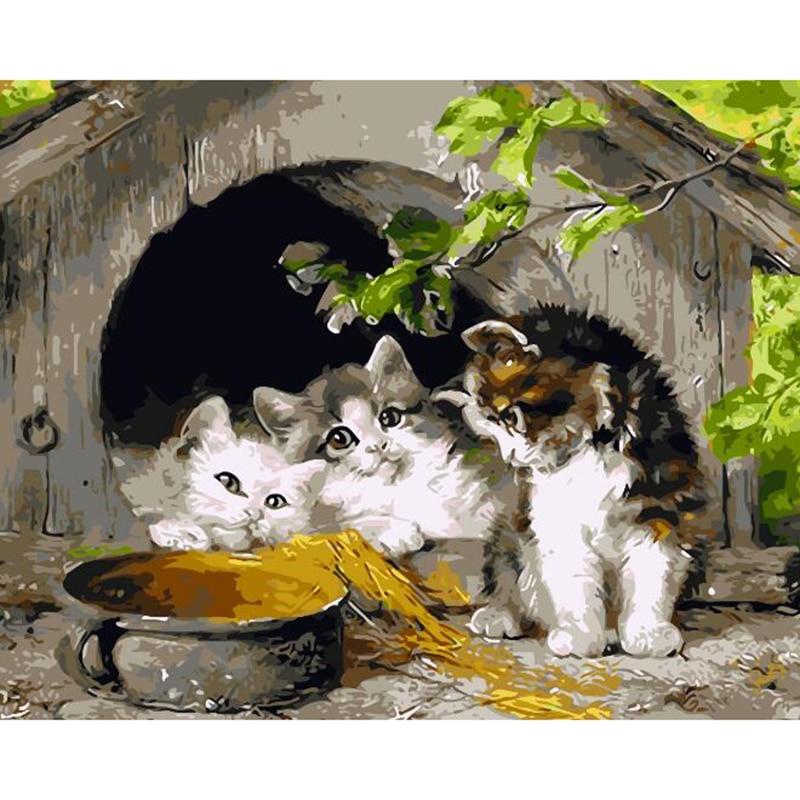 DIY Painting by Numbers Kit Canvas Wall Art Cute Cats 40x50 CM