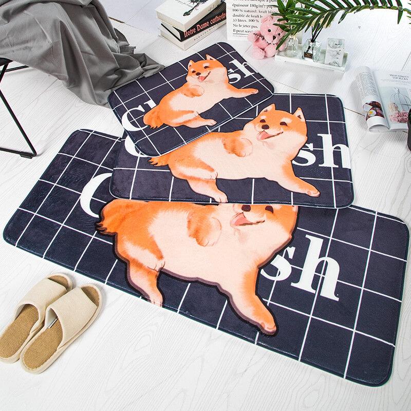 2Pcs Cute Cartoon Cat Dog Tapestry Rectangle Kitchen Floor Mat Anti-slip Carpets Bedroom Rugs