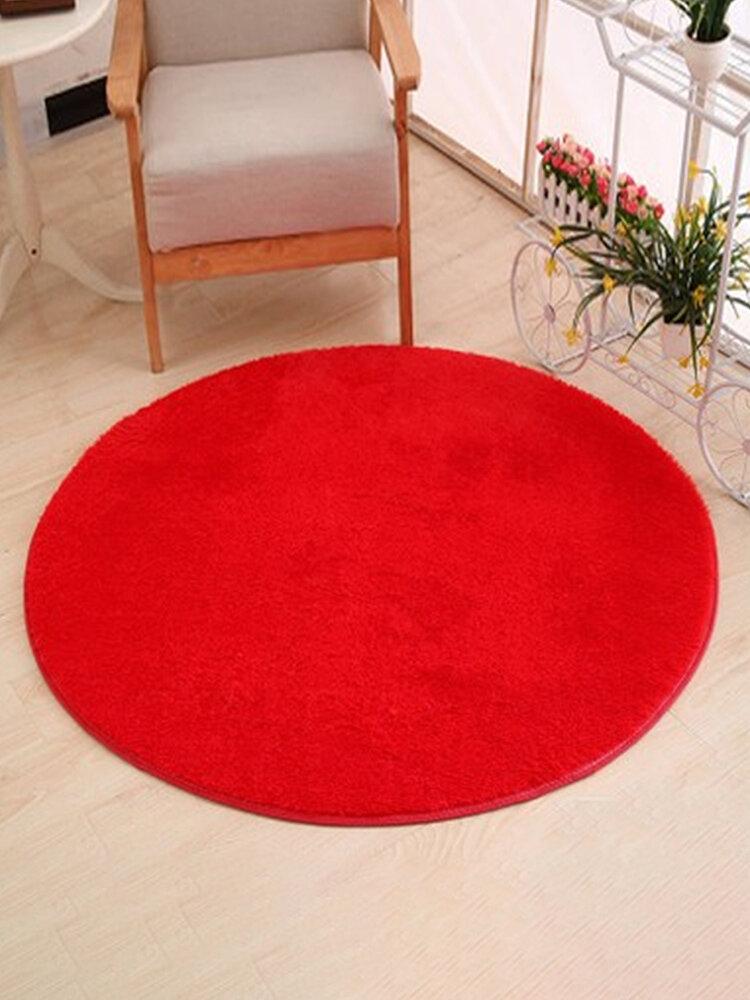 Red Round Shaggy Rug Long Hair Faux Fur Decorative Luxury Carpet Mat Rug