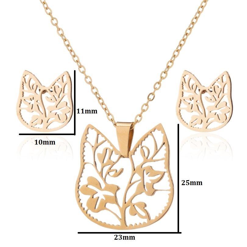 Cat Flower Necklace Set
