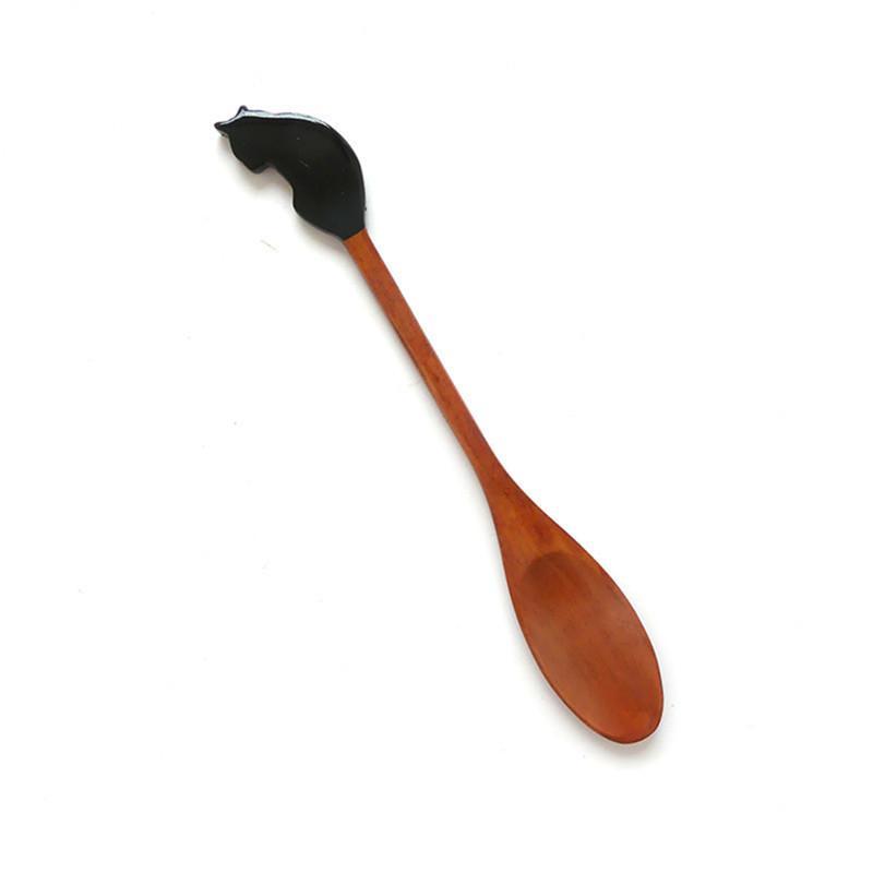 Cat Shaped Handle Wooden Stirring Spoon