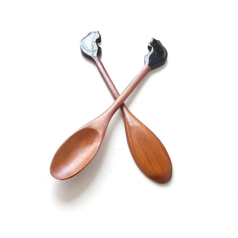 Cat Shaped Handle Wooden Stirring Spoon