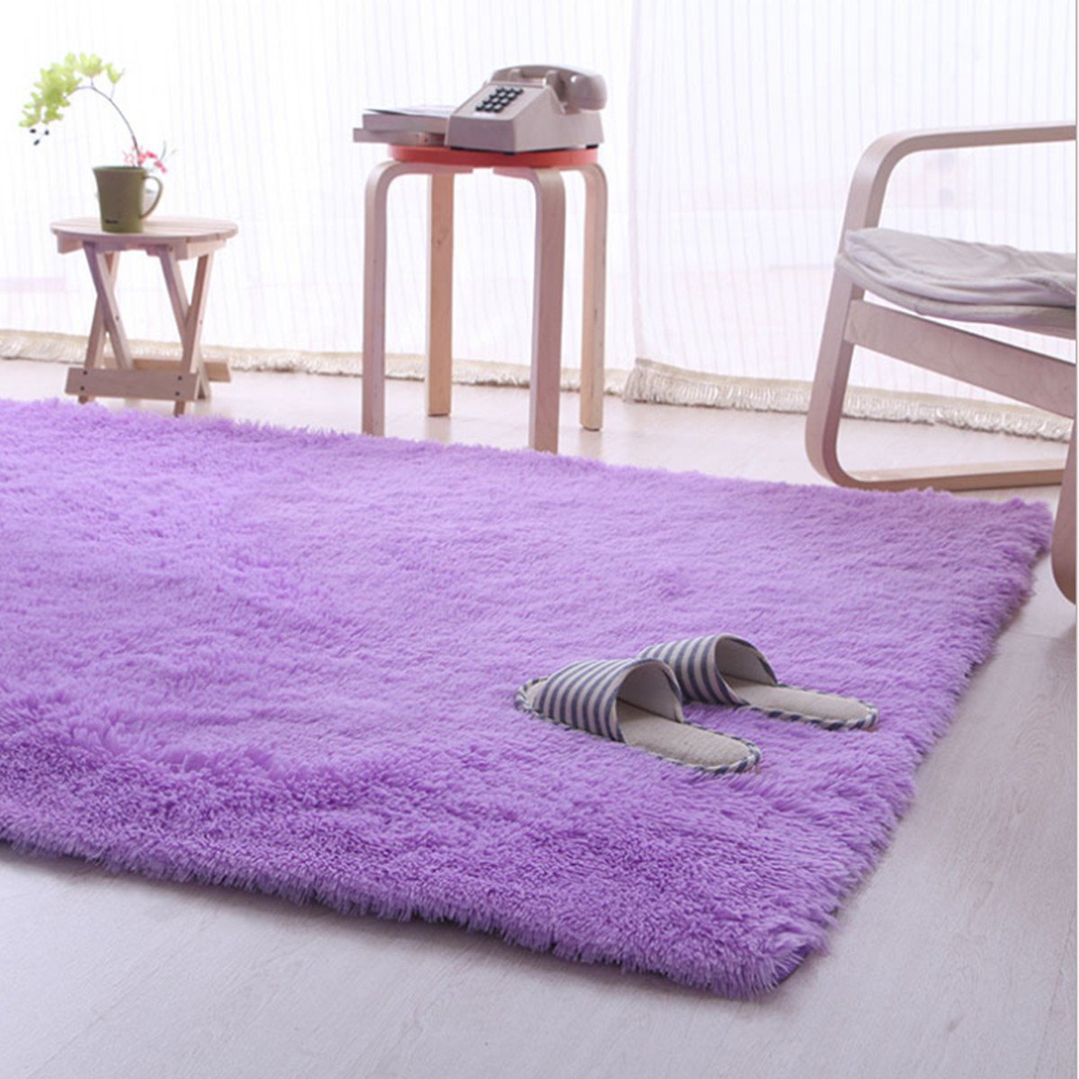 3 Sizes Purple Fluffy Rugs Anti-Skid Shaggy Area Rug Floor Mat Dining Room Home Bedroom Carpet