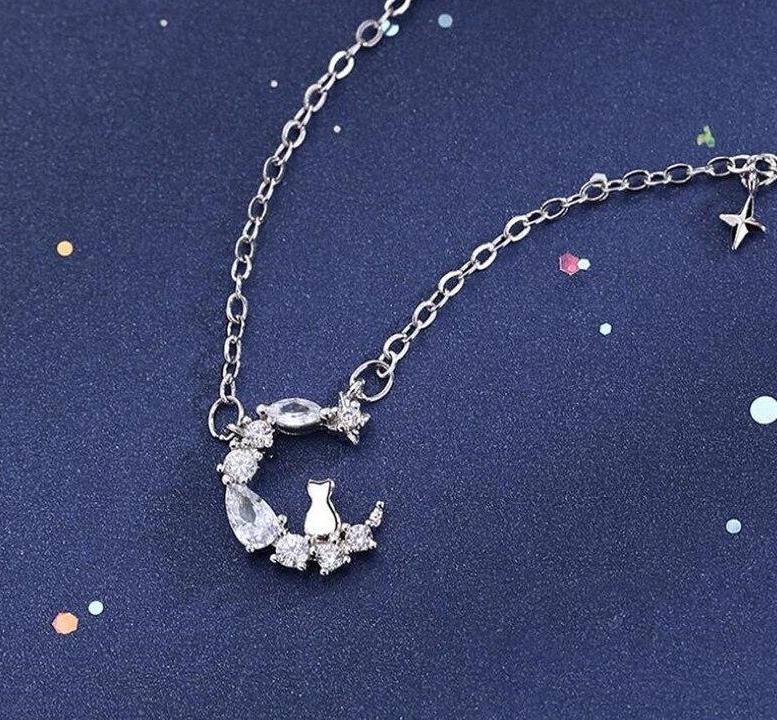 Crystal Moon Cat Necklace