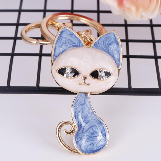 Cute cat crystal rhinestone keyrings