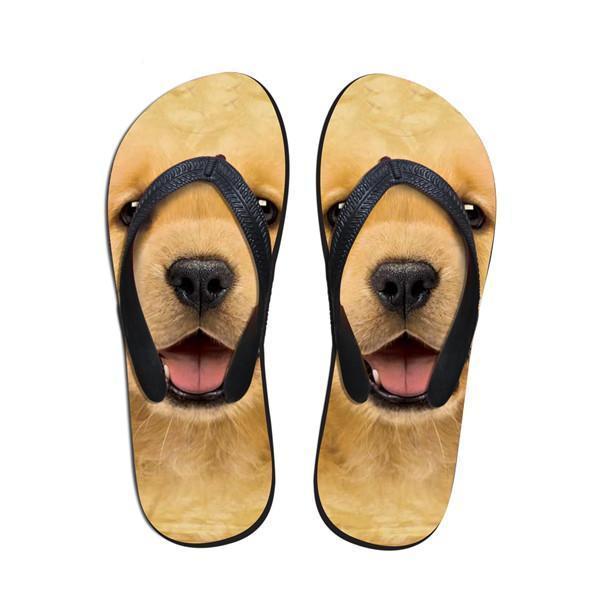 Cute Women Dog Print Beach Flip Flops Slipper Sandals