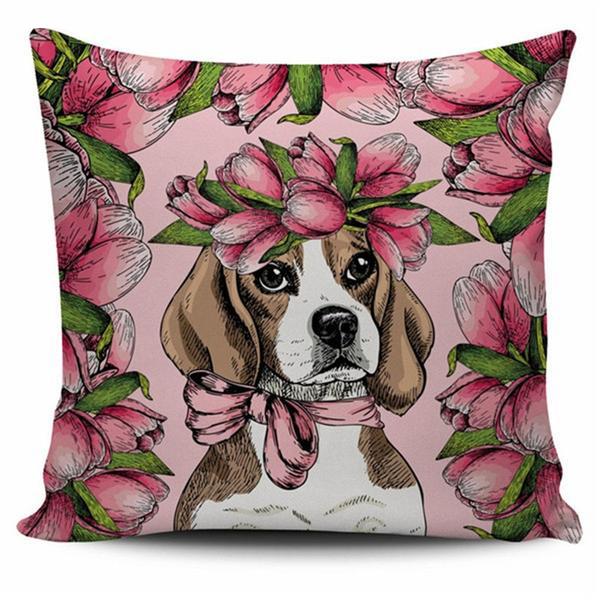 Goofy Floral  Dog Print Cushion Cover ﻿