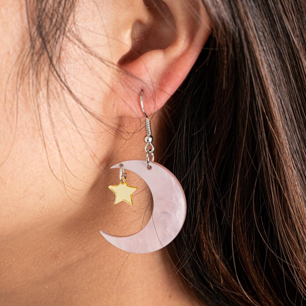 Half Moon Acrylic Cat Dangle Earrings