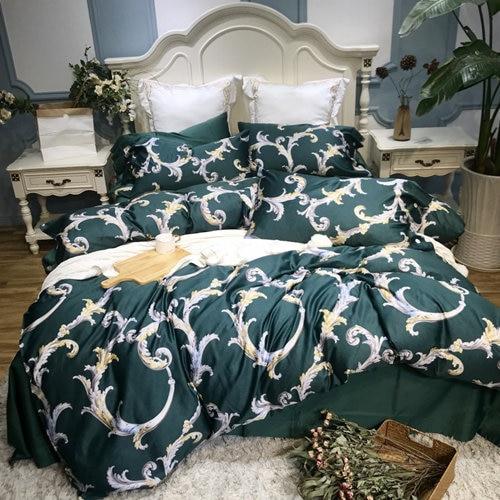 Pastoral Style Bedding Set Soft Egyptian Cotton Duvet Cover Set Green