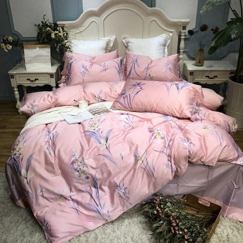 Pastoral Style Bedding Set Soft Egyptian Cotton Duvet Cover Set Pink