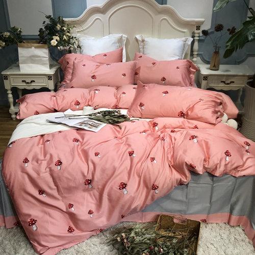 Pastoral Style Bedding Set Soft Egyptian Cotton Duvet Cover Set Pink