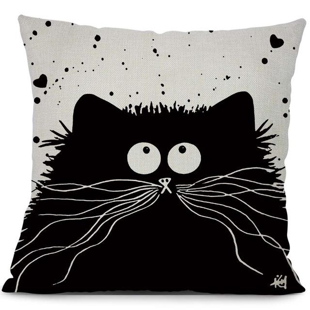 Cartoon Black White Cats Cushion Cover