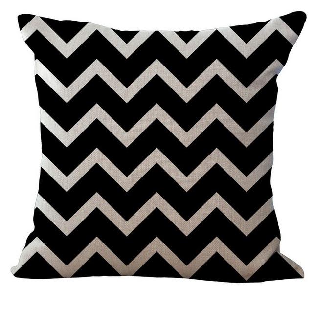 Black White Geometric Patterned Cushion Cover-B