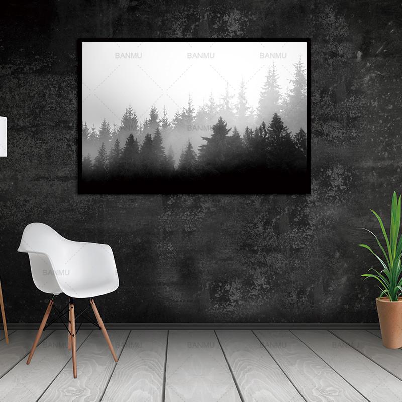 Black and White Wall Decor Misty Forest