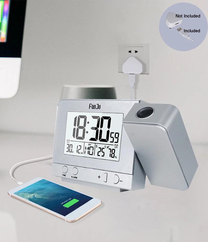 Projection Alarm Clock Digital Date Snooze Function Backlight Rotatable