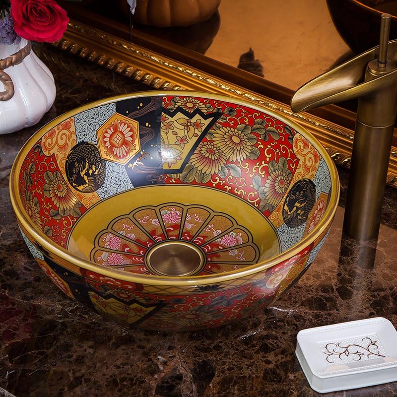 Chinese Art Porcelain Wash Basin Ceramic Countertop Sink