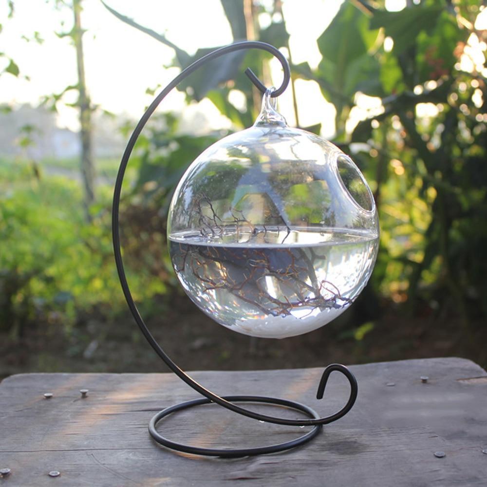 Round Shape Hanging Glass Fish Bowl with Rack Holder