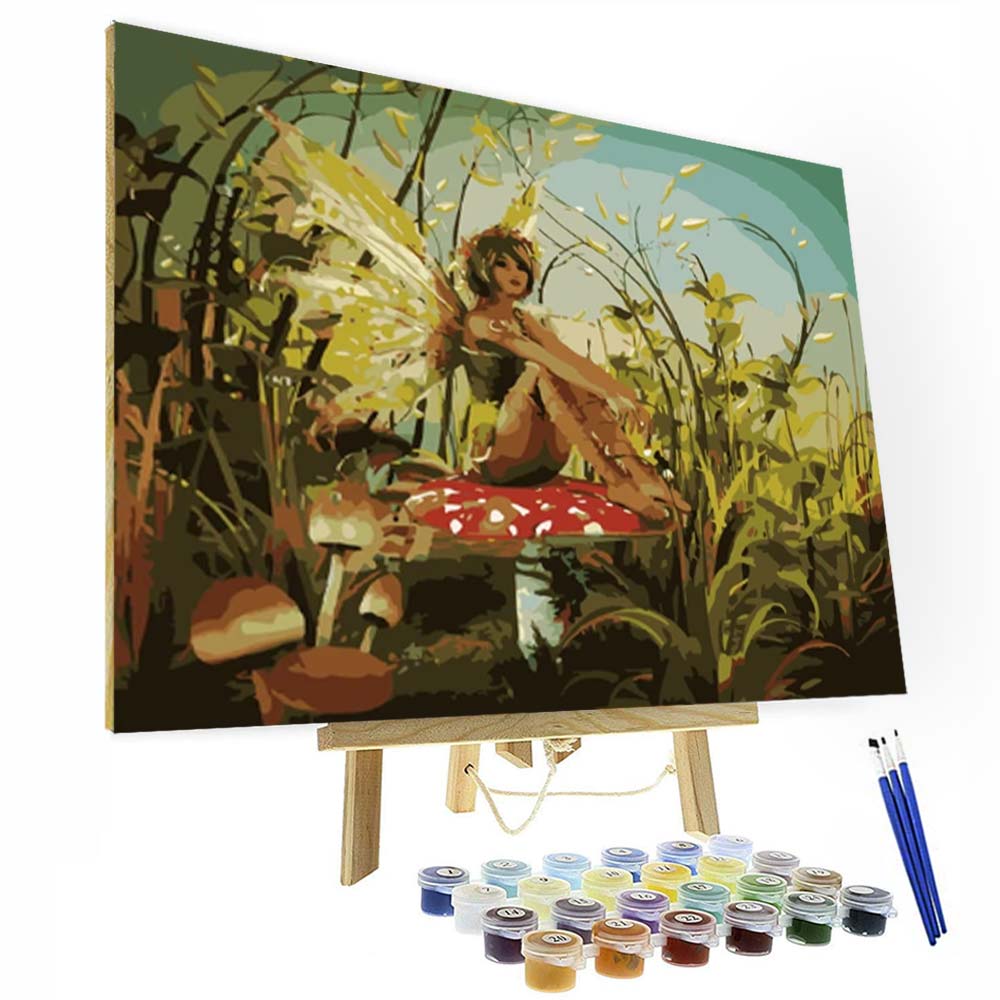 Paint by Numbers Kit - Butterfly Girl Sitting on a Mushroom Deco26