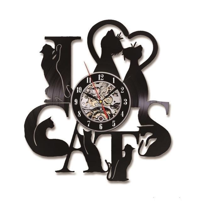 Unique Decorative "I Love Cats" Wall Vinyl LED Clock